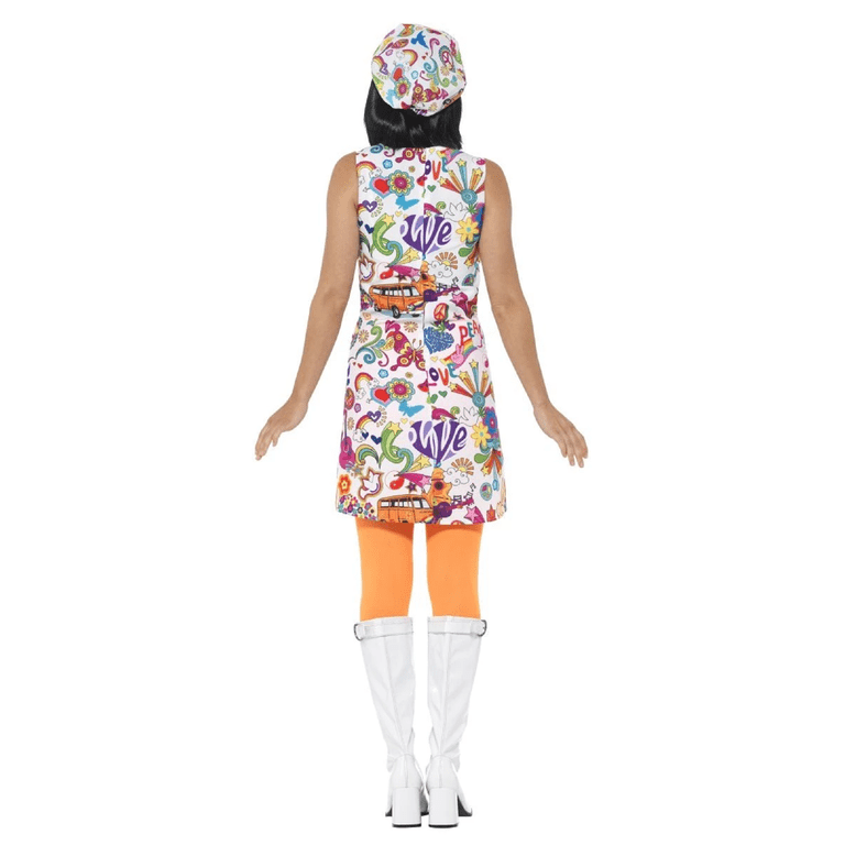 60s Groovy Chick Costume Adult White Small Female Fancy Dress Party Book Week Halloween
