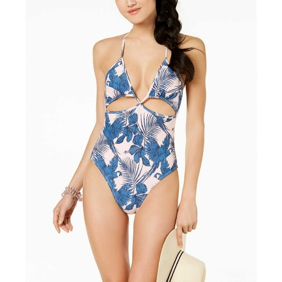 Minkpink Women’s Hibiscus Island Cutout Cheeky One-Piece Swimsuit, Blue Multi, Medium