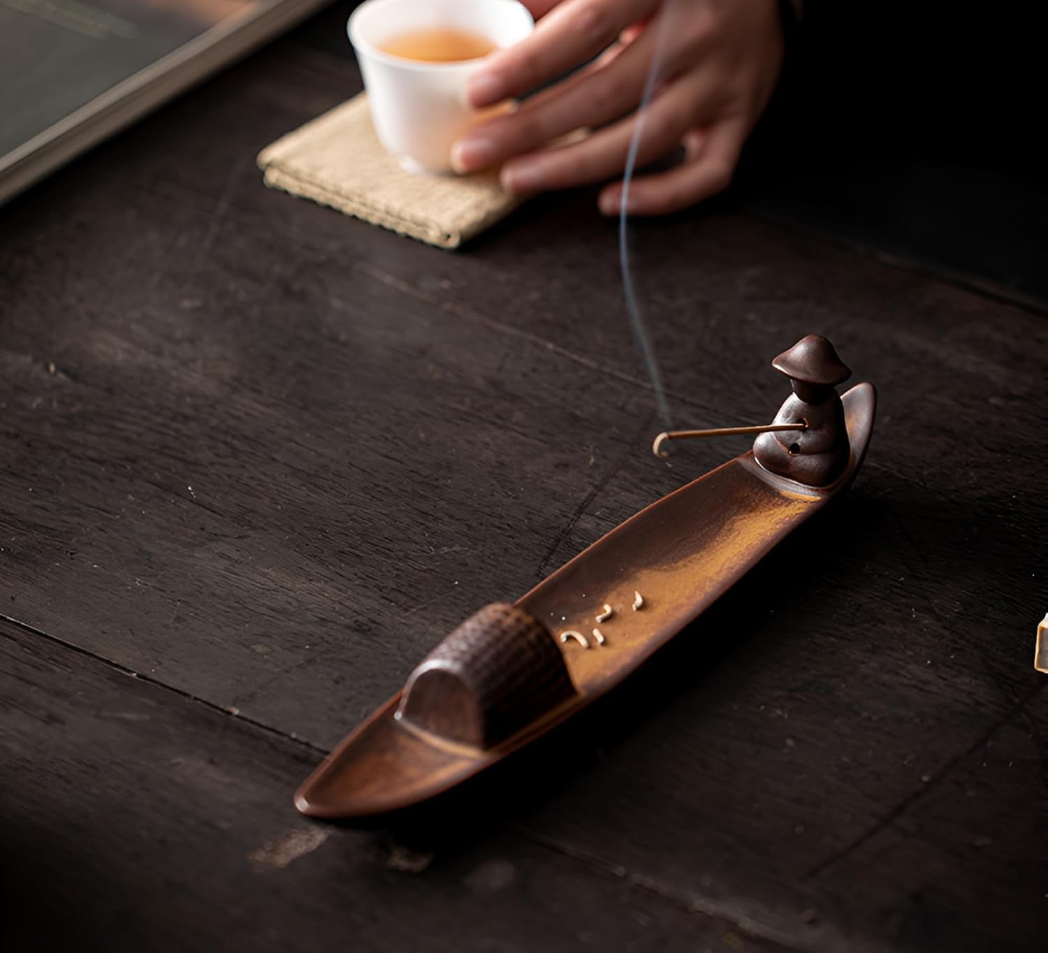 ABPETE Incense Stick Holder, Incense Holder for Insence Sticks, Tray for Incense Ash, Ceramic Crafts, Chinese Classical Boat Design, Home Décor, Best for Meditation, Yoga, Home, Office