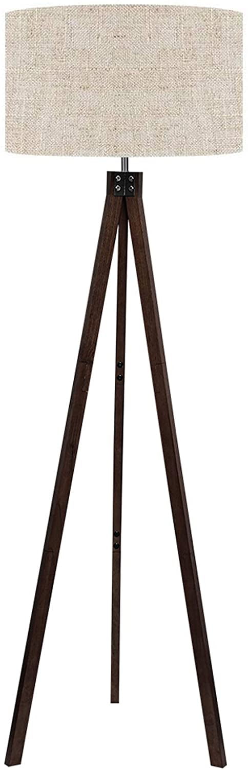 LEPOWER Wood Tripod Floor Lamp Flaxen Lamp Shade with E26 Lamp Base Mid Century Tall Standing Lamp Study Room and Office Vintage Design Studying Light with Solid Wood Legs for Living Room Bedroom 
