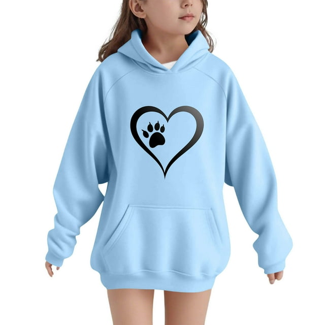 YUNAFFT Sweat à Capuche pour Enfants Manches Raglan Imprimé Patte d'Amour Poche Décontracté Sportif