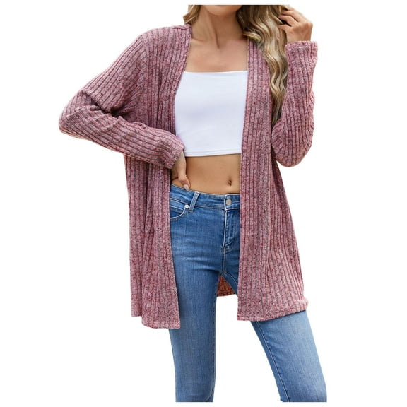 Fiaer Plus Size Cardigans Sweaters for Women Long Sleeve Solid Color Fashion Loose Fit Cozy Open Front Tops Purple XL
