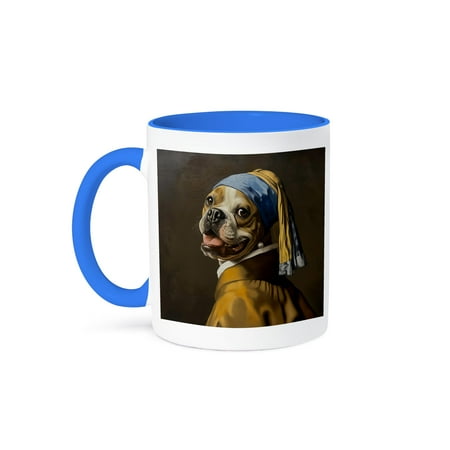 

3dRose Boxer dog with pearl earring Golden Age Painting 15oz Two-Tone Blue Mug