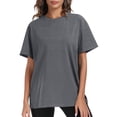 thumbnail image 2 of Staron Women Oversized Crew Neck Short Sleeve Solid Basic Casual Loose Tshirt Top Summer Fashion Round Neck Tee, Dark Gray XXL, 2 of 7