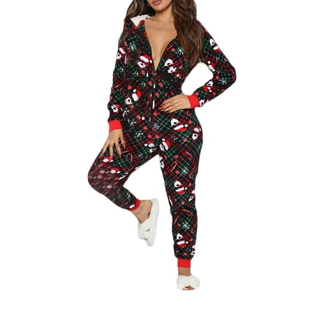

Peyakidsaa Christmas Onesie Pajamas for Women Fleece Hooded Jumpsuit Sleepsuit