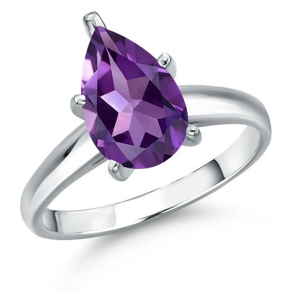 Gem Stone King 10K White Gold Purple Amethyst Engagement Ring for Women | 1.73 Cttw | Pear Shape 10X7MM | Gemstone February Birthstone | Size 5