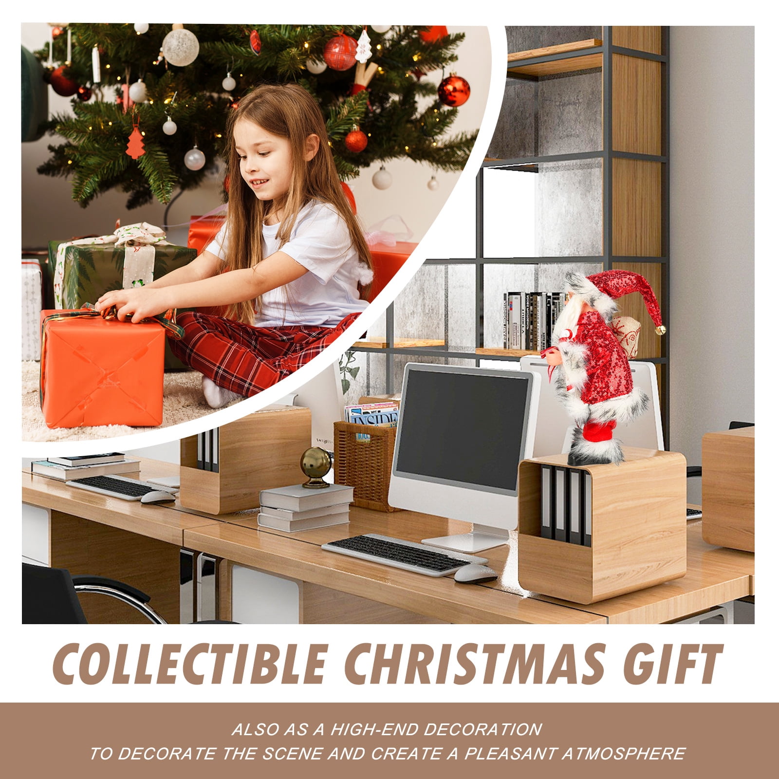 14-Inch Animated Plush Santa Claus with Christmas Music,Musical Christmas Figurine for Tabletop Indoor Holiday Home Decoration