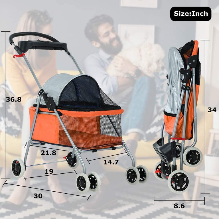 BestPet Folding Pet Stroller Travel Carrier, Orange photo 7
