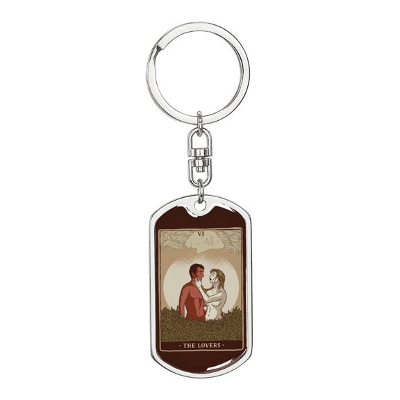Tarot Card Lovers Keychain Dog Tag Stainless Steel or 18k Gold