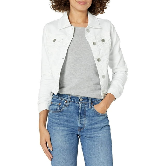 COVER GIRL Women's Jeans Denim Jacket Crop Frayed Blue Distressed Basic Cropped White Size Small (CGXJ-6288DBB)