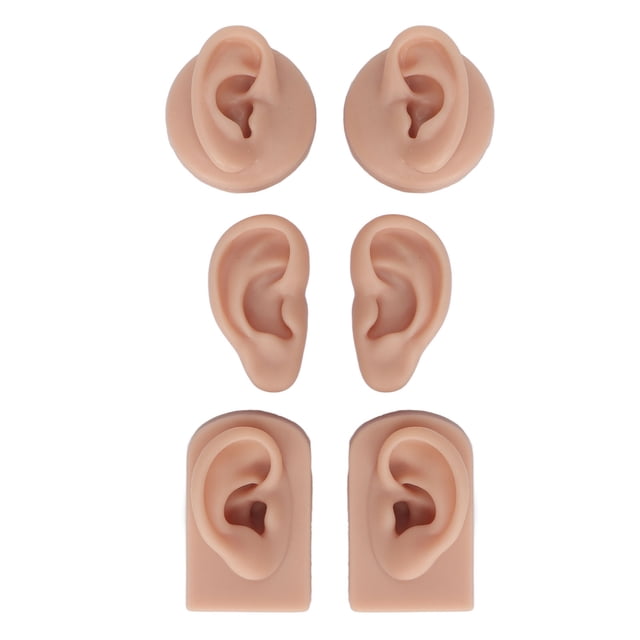 Modèle d'Oreille en Silicone, 3 Paires de Haute Simulation Polyvalente Modèle d'Oreille Humaine Fabriqué à la Main Réutilisable pour les Accessoires d'Affichage pour l'Entraînement d'Acupuncture Couleur de Peau Légère, Couleur de Peau Moyenne, Profonde