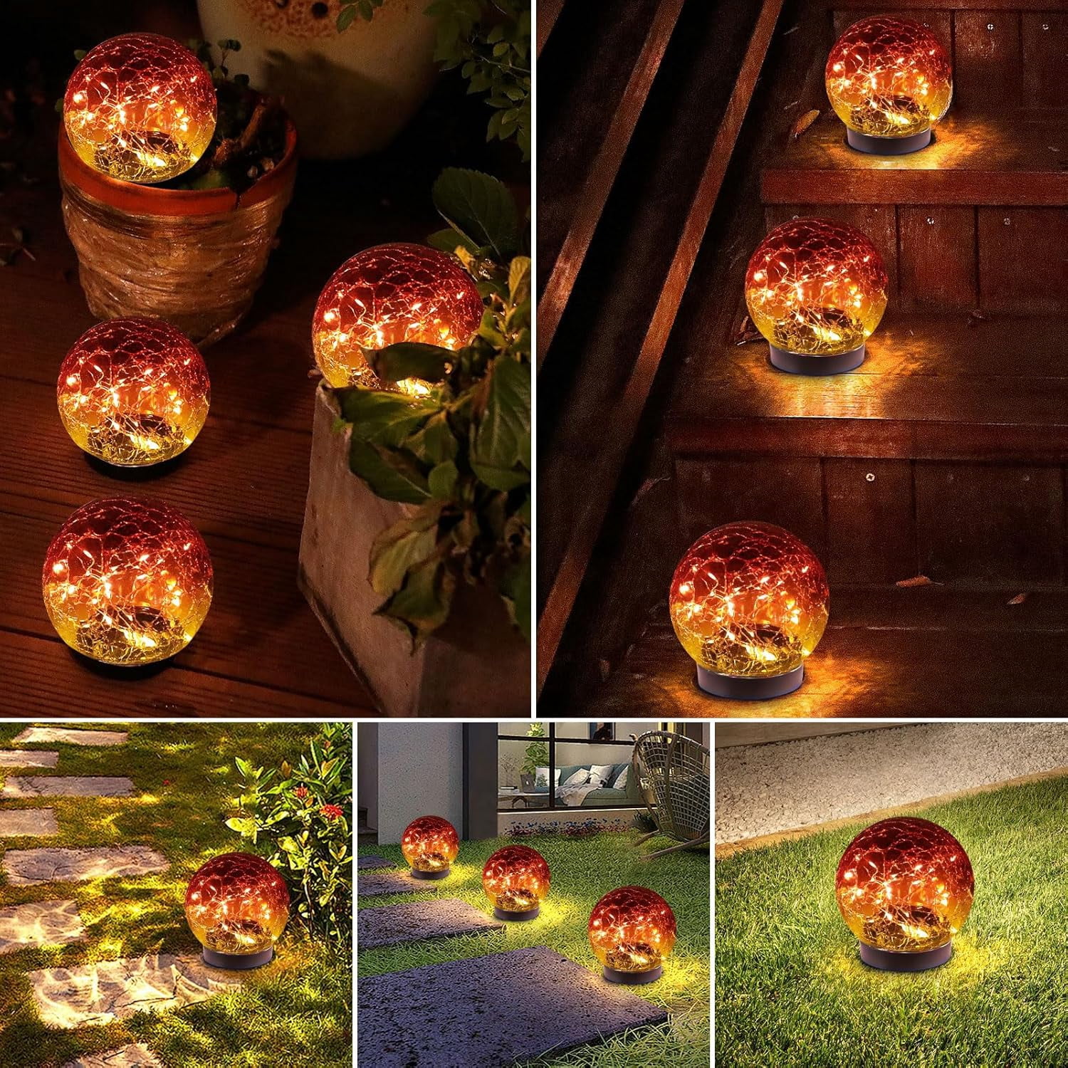 1 Pack Solar Globe Lights Outdoor Waterproof-Solar Balls-Solar Garden Lights-Orbs Cracked Glass Ball for Lawn Patio Yard Backyard Decorations