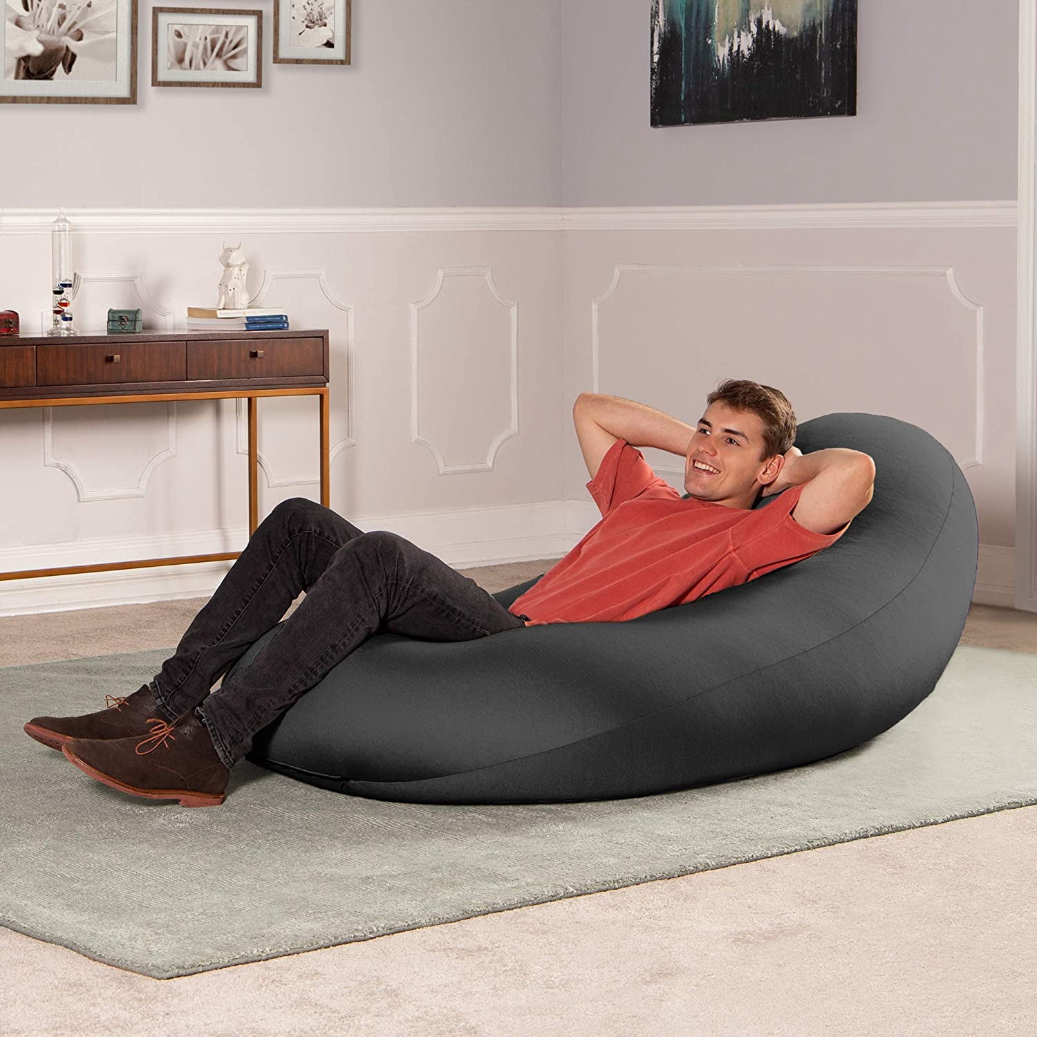 Jaxx Nimbus Spandex Bean Bag Chair for Adults-Furniture for Rec, Family Rooms and More, Large, Black