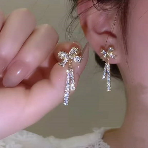 Mothers Day Gift, Bow Earrings for Women Gold Silver Ribbon Bow Stud Earrings Rhinestone Red Pearl Bow Dangle Drop Earrings Preppy Cute Teen Accessories