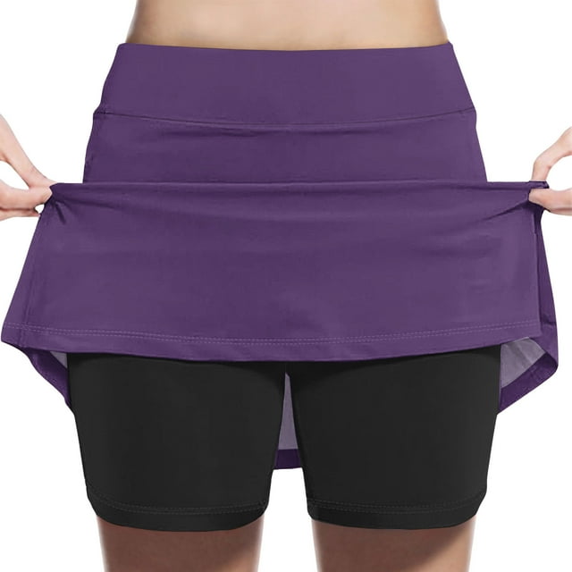 High Waist Skirt High Waist Pants Zhongda Girls' Fashion Solid Color Patchwork Loose High Waist A-Line Fake Two Piece Sports Pants Skirt Half Body Skirt