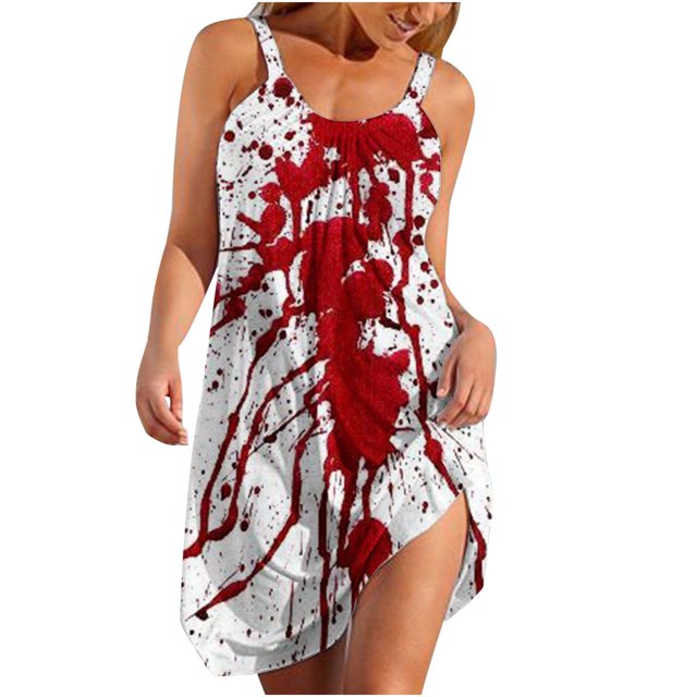 Vestidos Para Mujer Casual Sin Mangas Sling Dress V Neck Print Dress Party Odeerbi ODB147123