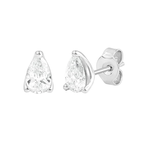 DewberryDiamonds 1 cttw Pear Cut IGI Certified Lab Grown Diamond Classic Solitaire Stud Push Back Earrings for Women & Men Real Solid 14KT White Gold (Clarity: VS, Color: EF, 1.00 cttw)