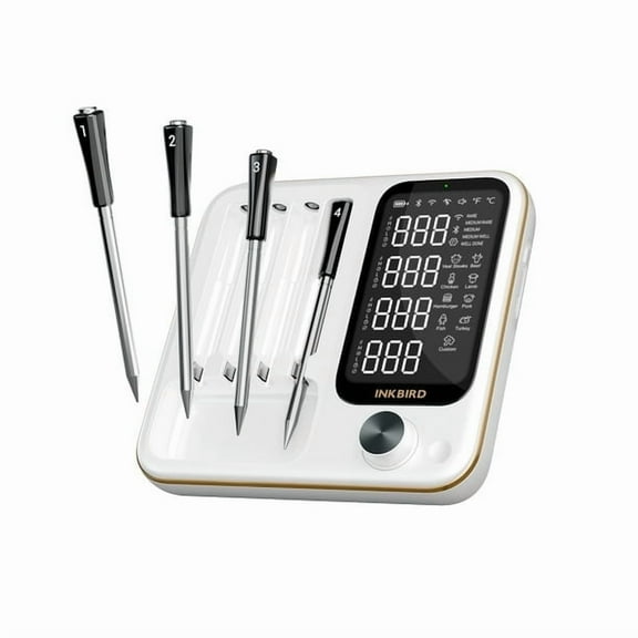 INKBIRD Thermomètre à Viande Wi-Fi et Bluetooth avec 4 Sondes Portée Illimitée Lave-Vaisselle Étanche Thermomètre Bluetooth pour iOS et Android