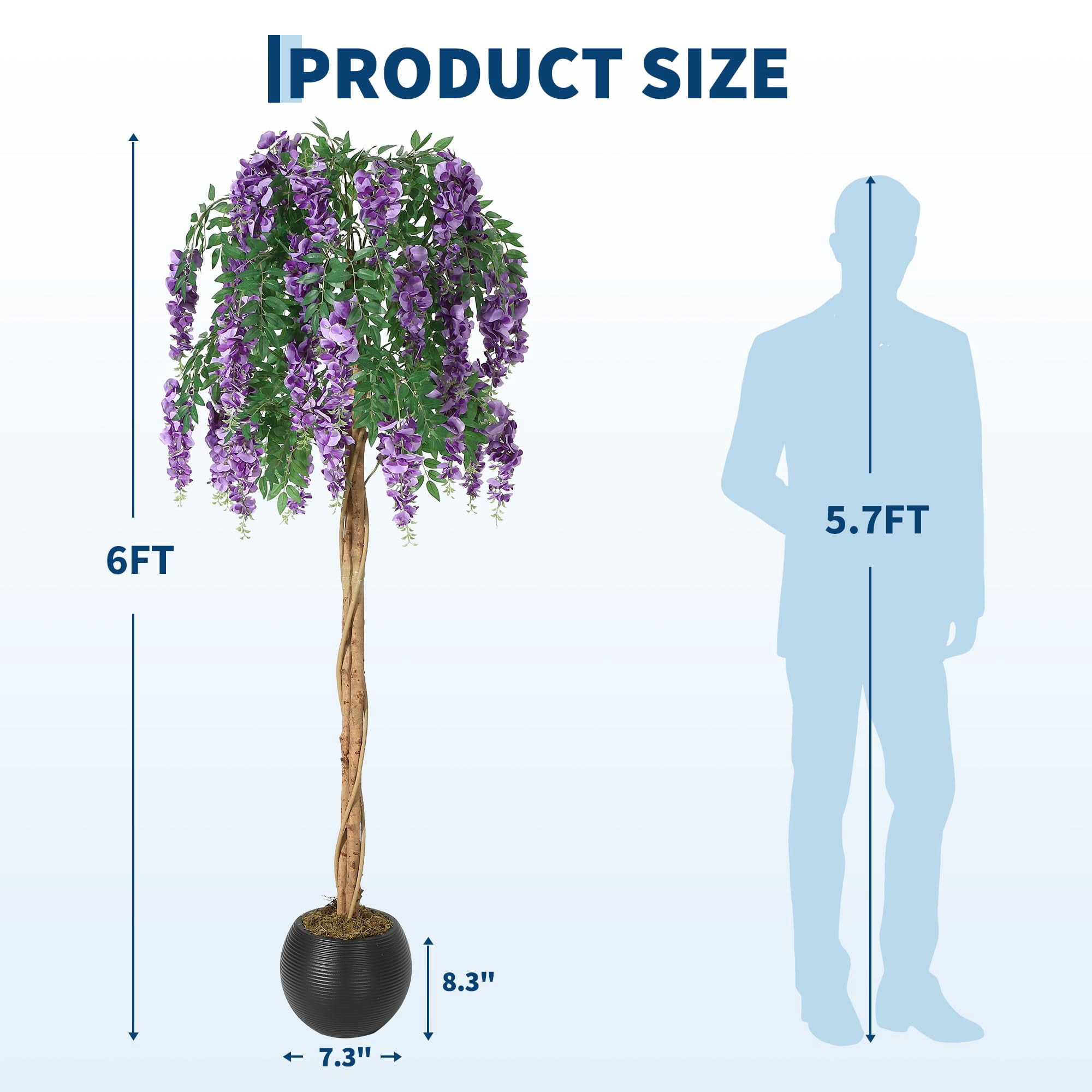 Huisuilinss Artificial Purple Blossom Tree,Artificial Purple Bean Flower Tree,Potted Faux Flower Tree,Silk Faux Plant Fake Tree With Double Trunk,Hanging Vine,Moss For Office Wedding Photo Backdrop