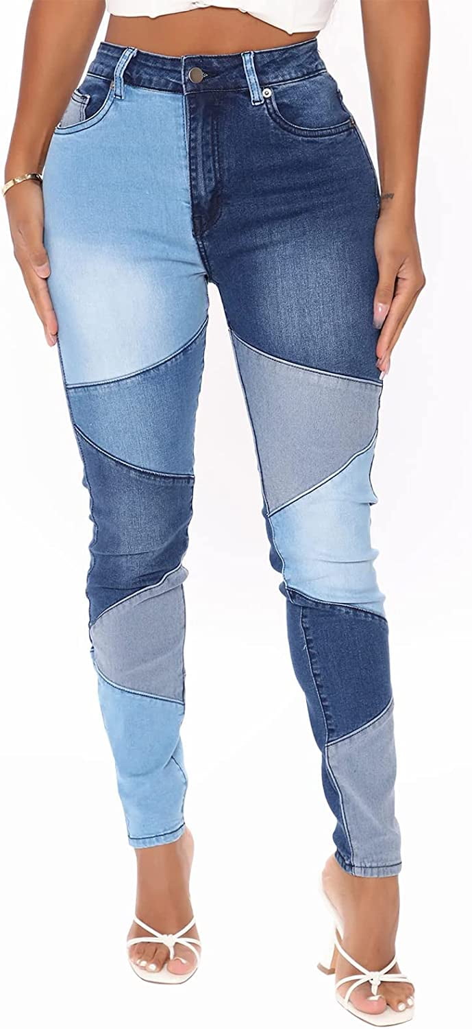 Blue P001 bleached distressed slim-leg jeans