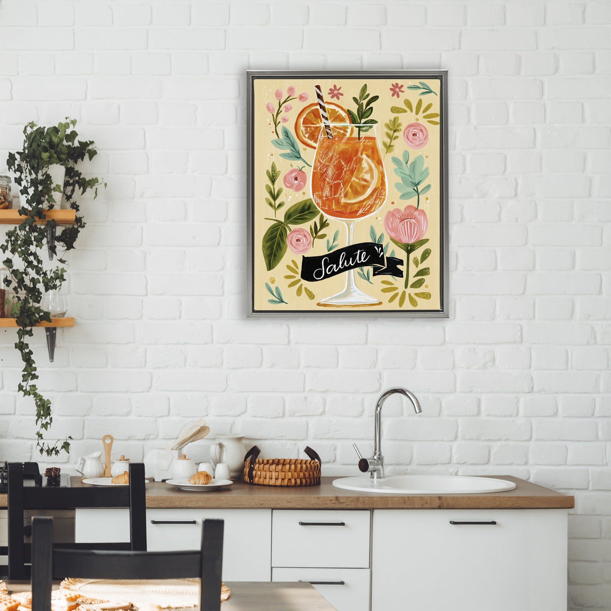 Stupell Industries Salute Citrus Cocktail Gray Framed Floater Canvas Wall Art, design by Yen