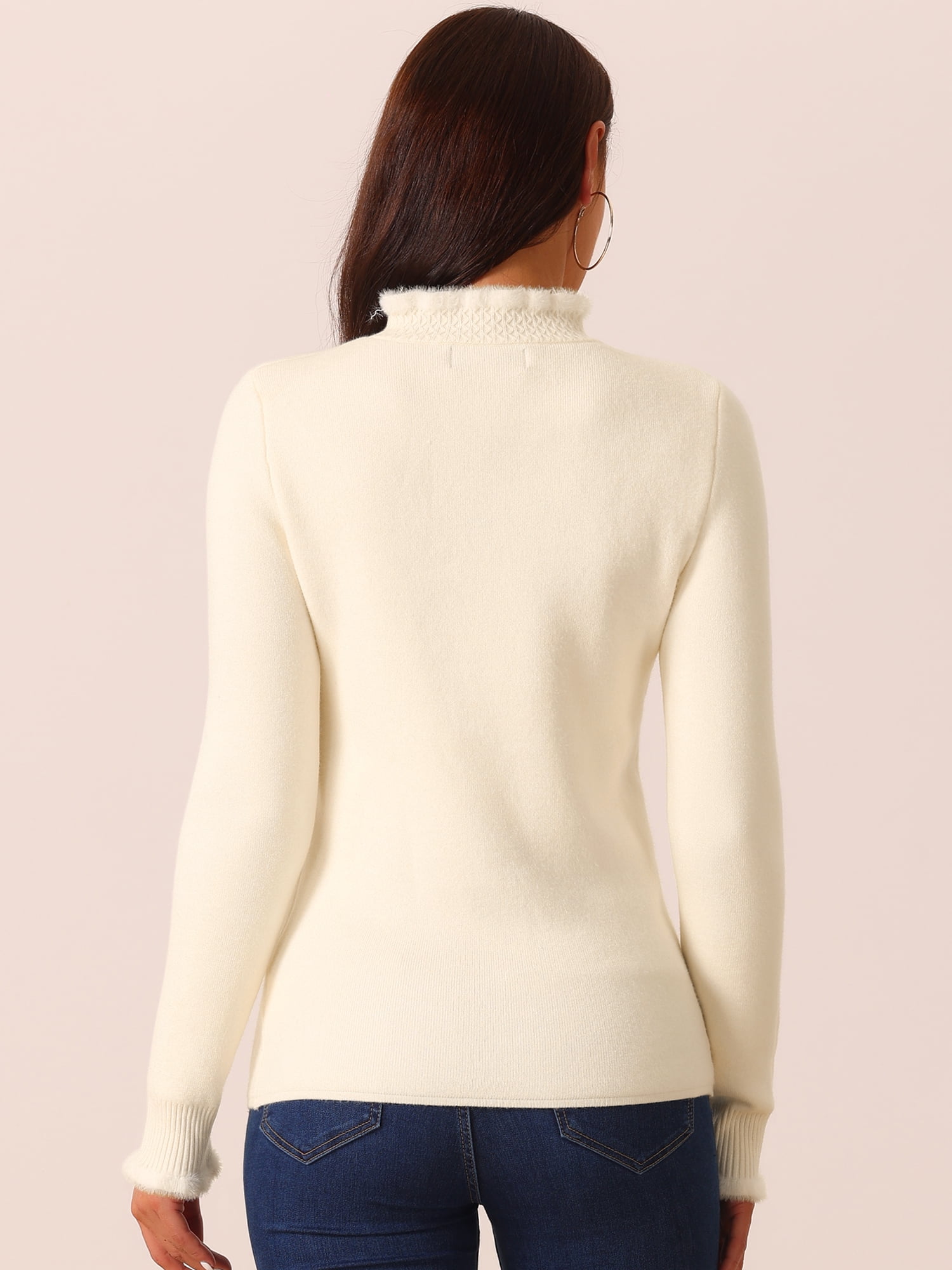 DARING DIVA Fluffy Lined Sweater Mock Neck Long Sleeve Top M Apricot