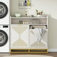thumbnail image 2 of Condemo Double Tilt Out Trash Cabinet, Modern 20 Gallon Recycling Trash Bin Cabinets, Storage Cabinet for Kitchen, Laundry, White and Gold, 2 of 7