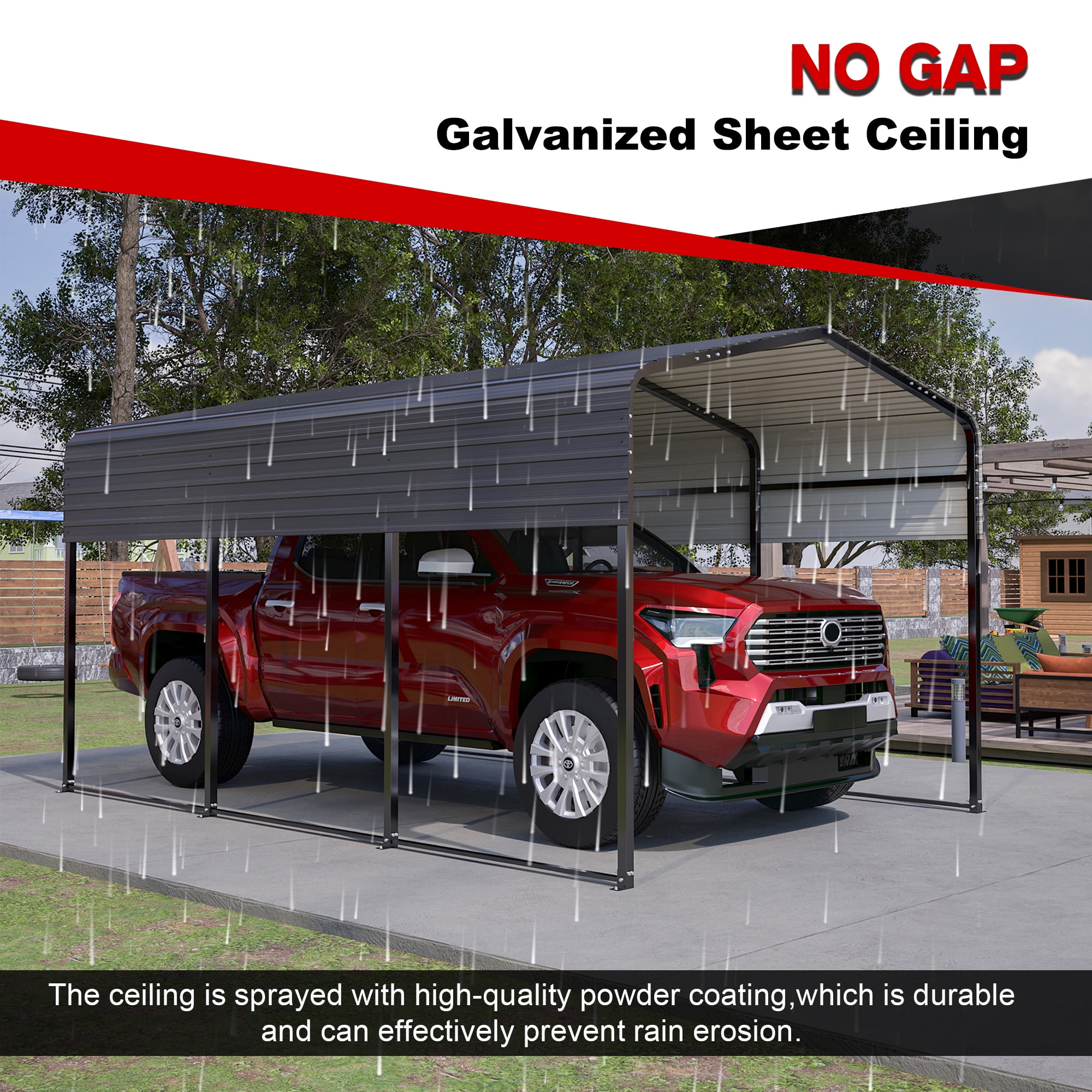 Upgraded 15x10 FT Heavy Duty Metal Carport with Enhanced Base, Extra Thick Galvanized Steel Frame, All-Weather Oversized Outdoor Car Shelter for Cars, Boats, and Tractors