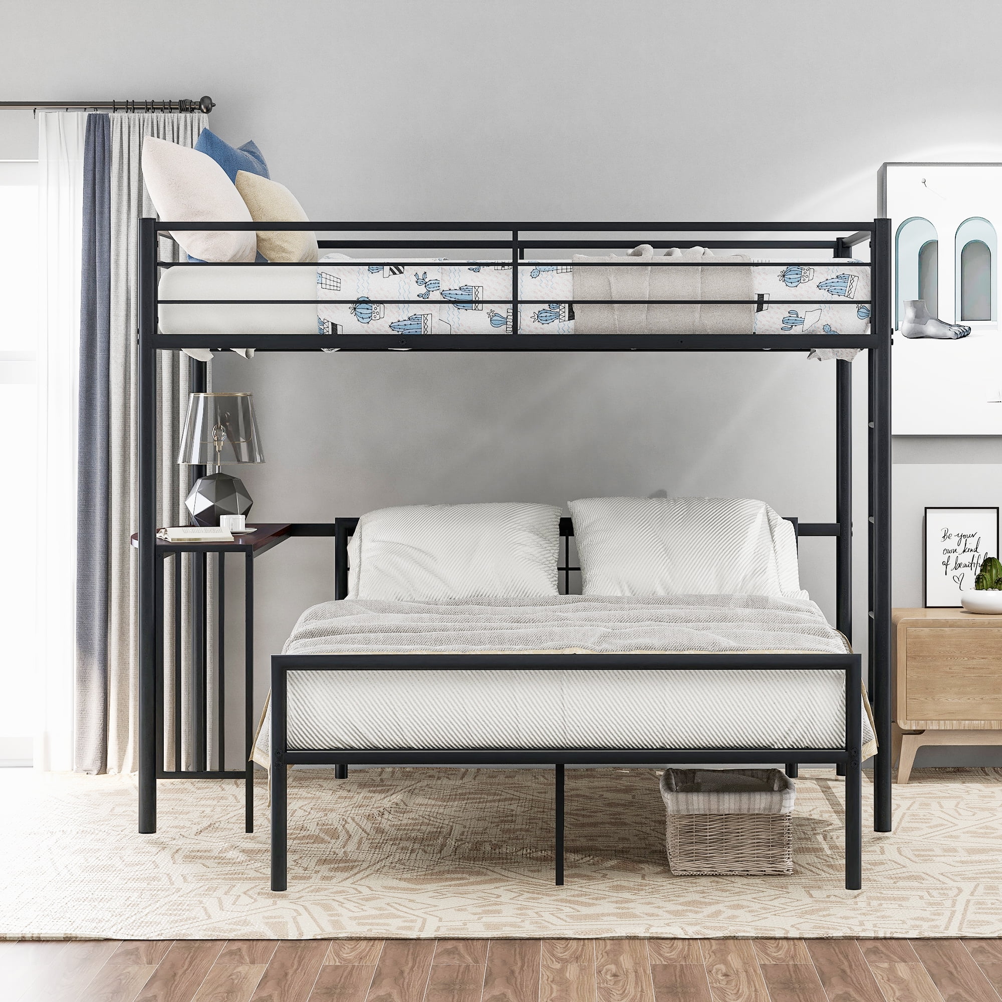 Kepooman Twin Over Full Metal Bunk Bed with Desk & Ladder for Bedroom Dorm, 78"L x 41"W x 65"H, Black Kepooman Twin Over Full Metal Bunk Bed with Desk & Ladder for Bedroom Dorm, 78"L x 41"W x 65"H, Black