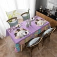 thumbnail image 4 of Purple Easter Rectangle Tablecloth, Spring Cartoon Bunny Colorful Eggs Wood Grain Waterproof & StainResistant Tablecloth, Washable Oil-proof Table Cover for Dining/Party/Wedding/Buffet 60x84 In, 4 of 9