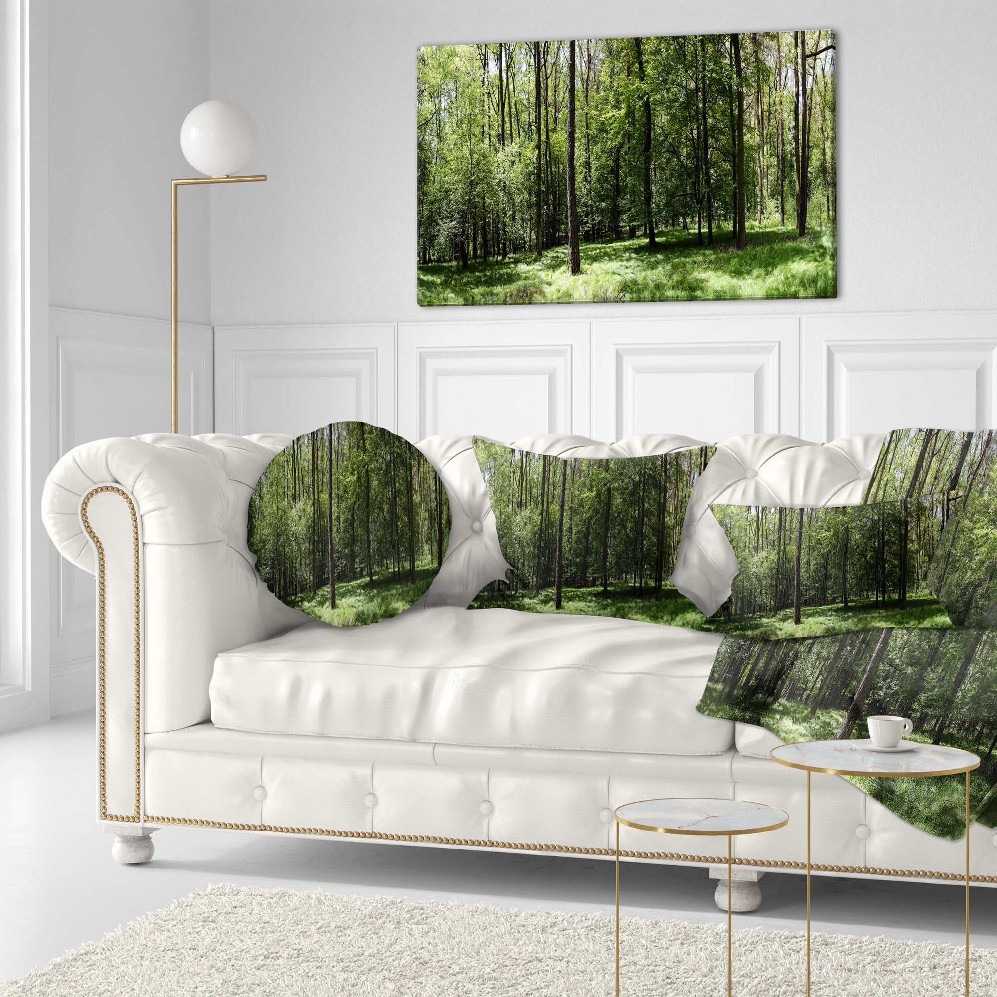 Designart Wild Green Forest Panorama - Oversized Forest Throw Pillow - 12x20