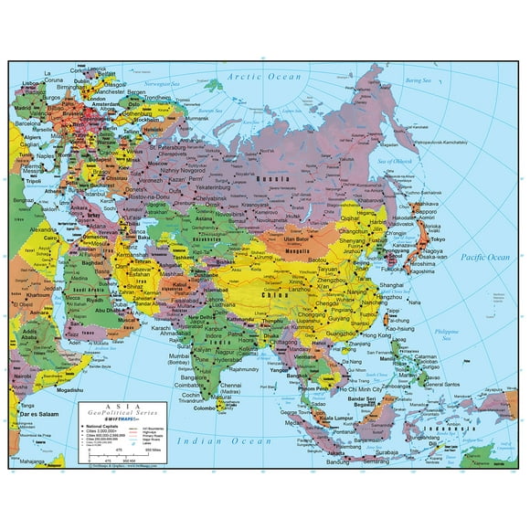 Swiftmaps Asia Wall Map GeoPolitical Edition (36x44 Laminated)