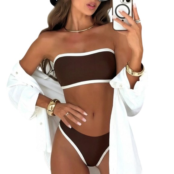 Strapless Bikini Set Split Swimsuit For Women With Removable Strap And Nonslip Design For Surfing And Water Sports Activity