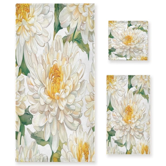 Three-Piece Towel Set Face Towel Towel Set Hand Towel Bath Towel Cotton Bath Towels Bath Towel Sets Hand Bath Towels Chrysanthemums White