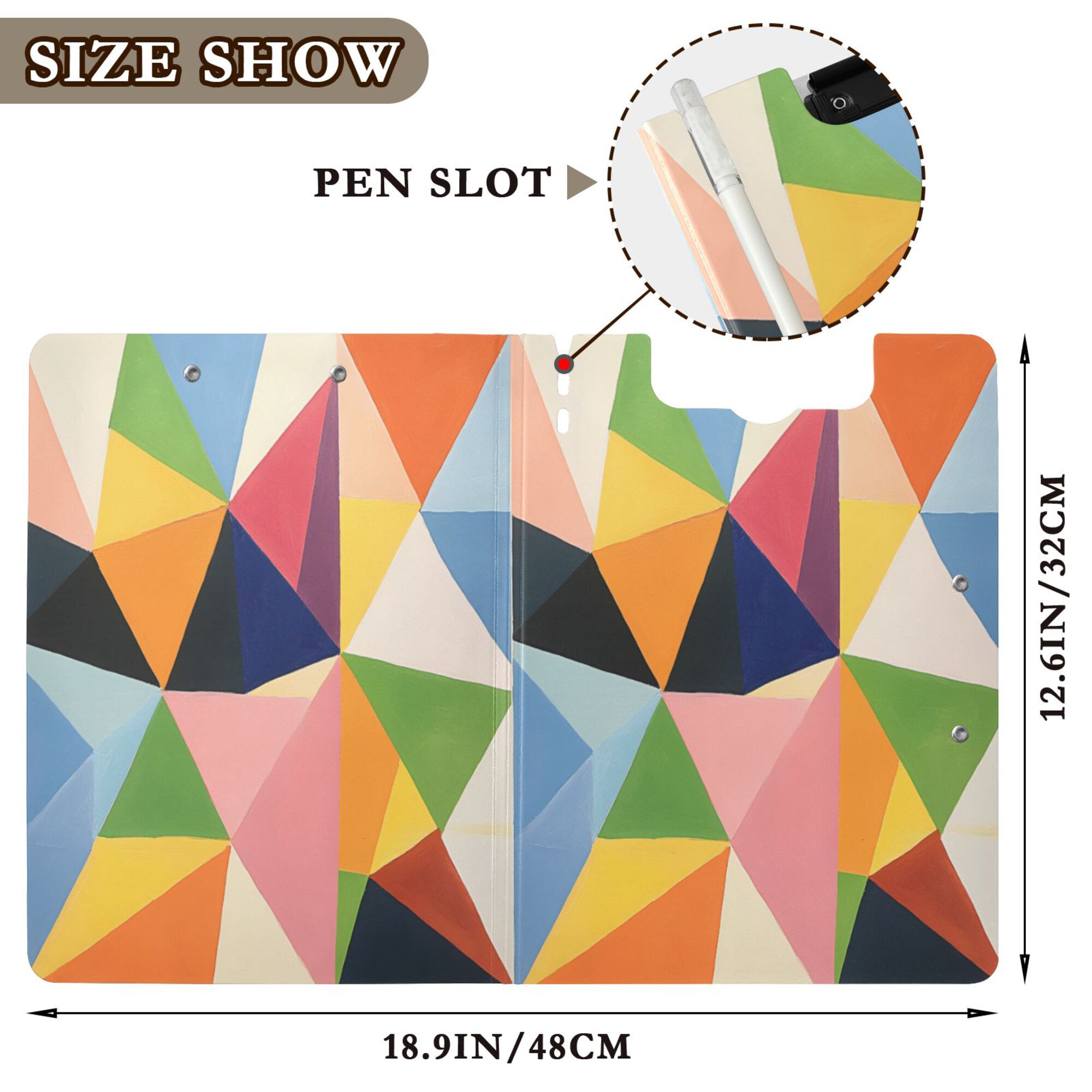 FORMRS A4 Clipboard Folder with Pen Holder Horizontal Foldable School Office Binder, Minimalist Triangles