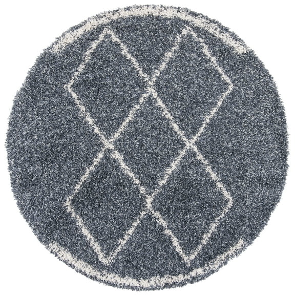 SAFAVIEH Pro Lux Akilah Geometric Shag Area Rug, Blue/Creme, 6'7" x 6'7" Round