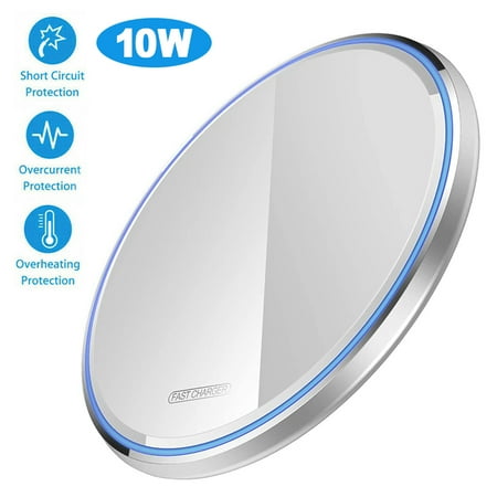 Wireless Charger 10W Wireless Fast Charging Pad for Samsung S6/S7/S8/Note 9/Note 8 LG NEXUS5-No AC Adapter(White)