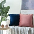 thumbnail image 6 of Pack of 2 Velvet Throw Pillow Covers Pompom Decorative Pillowcases Solid Soft Cushion Covers with Poms Square for Couch Sofa Bedroom Car 18x18inch Dark Green, 6 of 6
