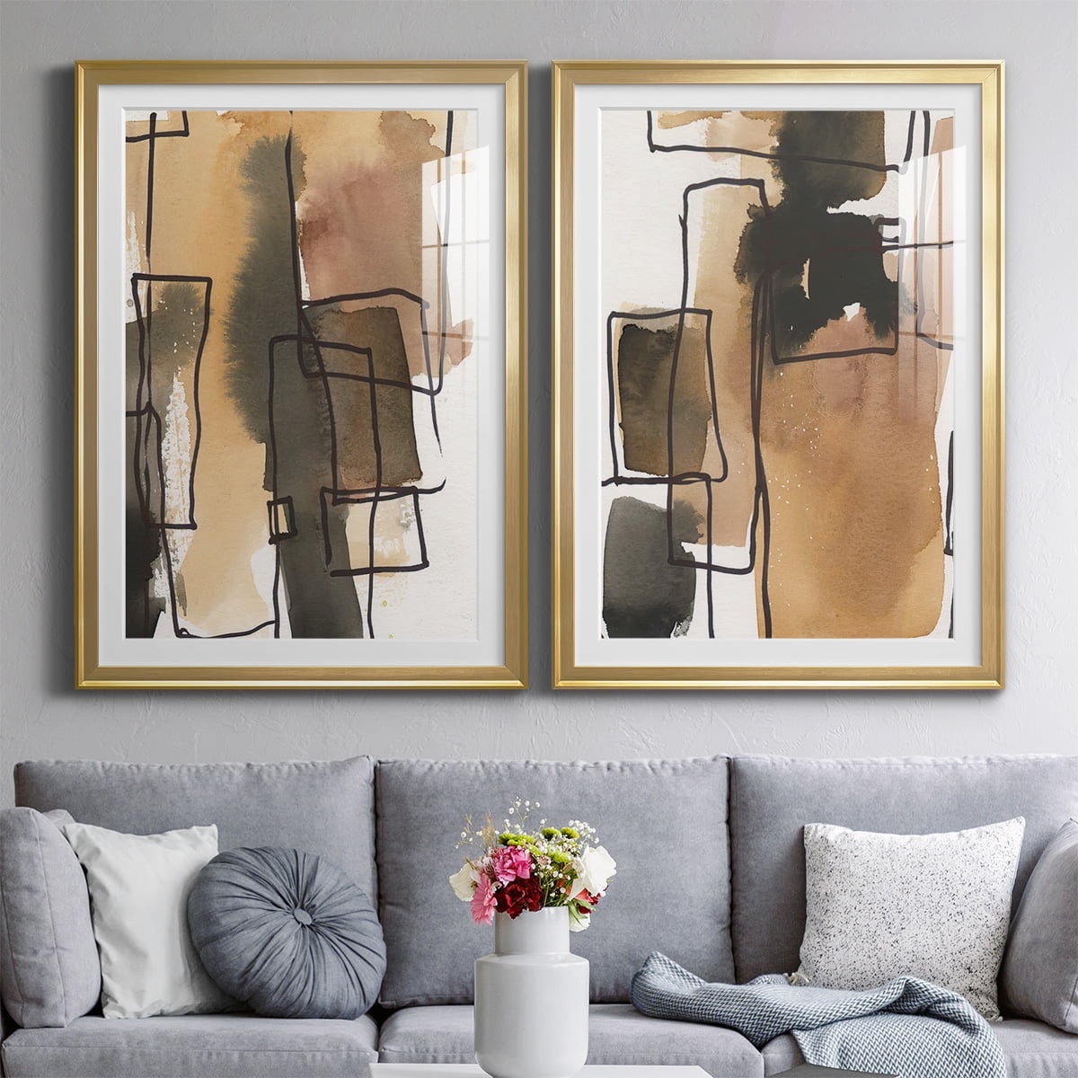 Wexford Home Retro Vibe III Premium Framed Print, 22.5" x 30.5" - Ready to Hang, Gold (Set of 2)