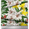 thumbnail image 2 of Soimoi White Cotton Jersey Fabric Leaves & Lily Floral Printed Fabric 1 Yard 58 Inch Wide, 2 of 3