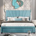 thumbnail image 2 of Queen Bed Frame with Storage, Velvet Upholstered Platform Bed with Headboard and Drawer, Wood Slat Support, Modern Bedroom Furniture Queen Size Bed Frame for Adults, No Box Spring Needed, Blue, 2 of 12