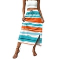 thumbnail image 5 of High Waisted Striped Maxi Skirt, Casual Flowy Side Slit Long Skirt with Pockets, Elastic Waist Drawstring Summer Beach Bottoms, 5 of 6
