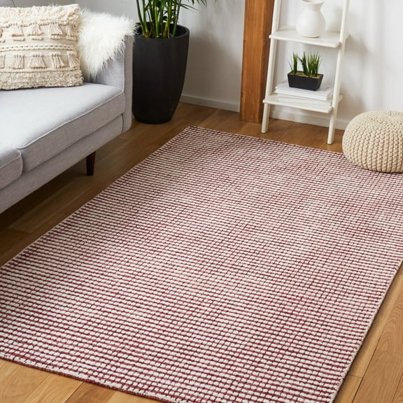 SAFAVIEH Abstract Stephanie Plaid Wool Area Rug, Red/Ivory, 6' x 6' Square