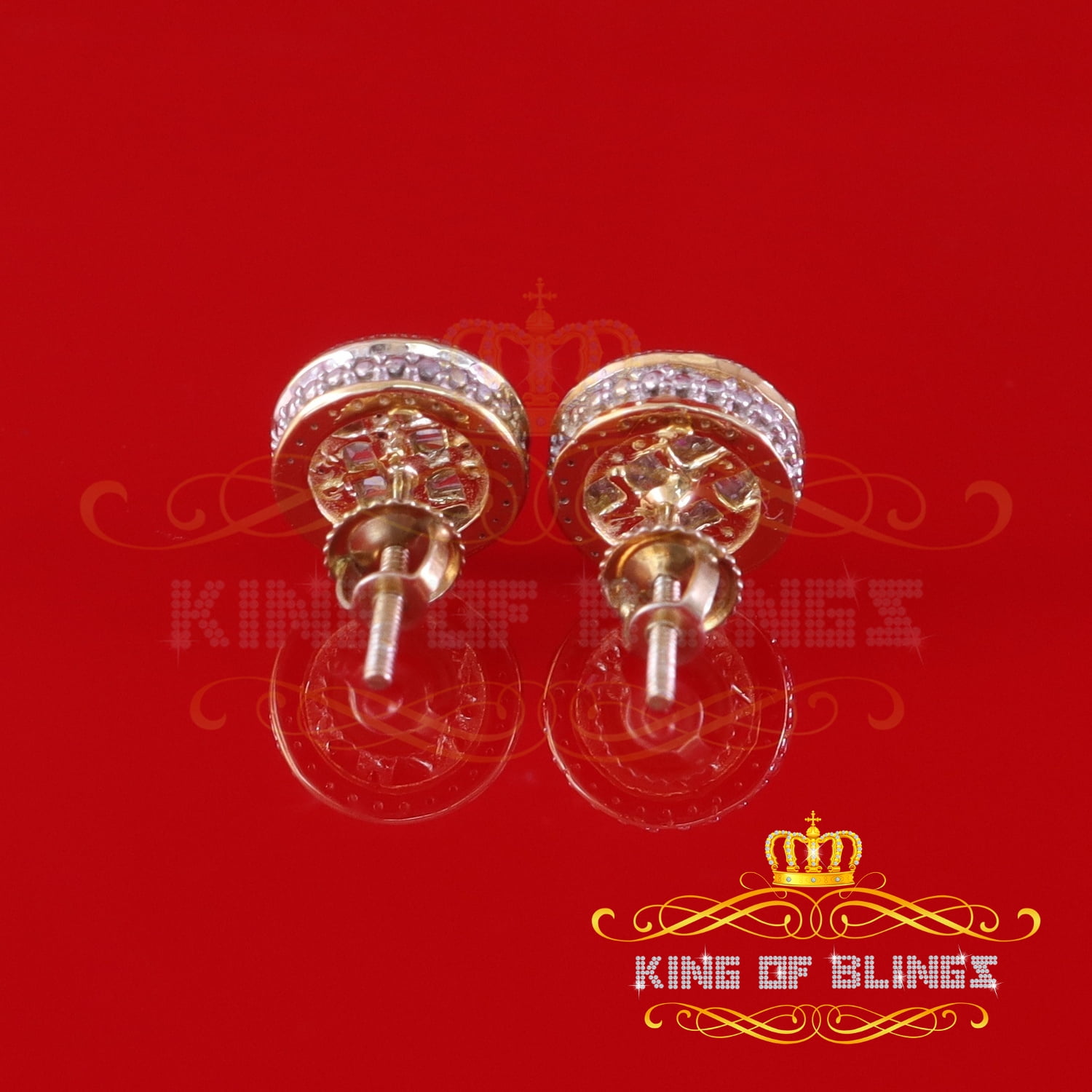 King of Bling's 0.33ct Diamond 925 Sterling Yellow Silver For Men's & Womens Stud Round Earrings