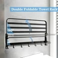 thumbnail image 3 of Towel Racks for Bathroom, Foldable Towel Shelf with Towel Bar & 7 Towel Hooks, Rustproof Double Bath Towel Holder Wall Mounted Towel Storage Hanger for Bathroom/Balcony/Lavatory(24In Black), 3 of 7