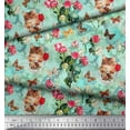 thumbnail image 3 of Soimoi Blue Polyester Crepe Fabric Cat,Insect & Rose Buds Flower Decor Fabric Printed BTY 42 Inch Wide, 3 of 3