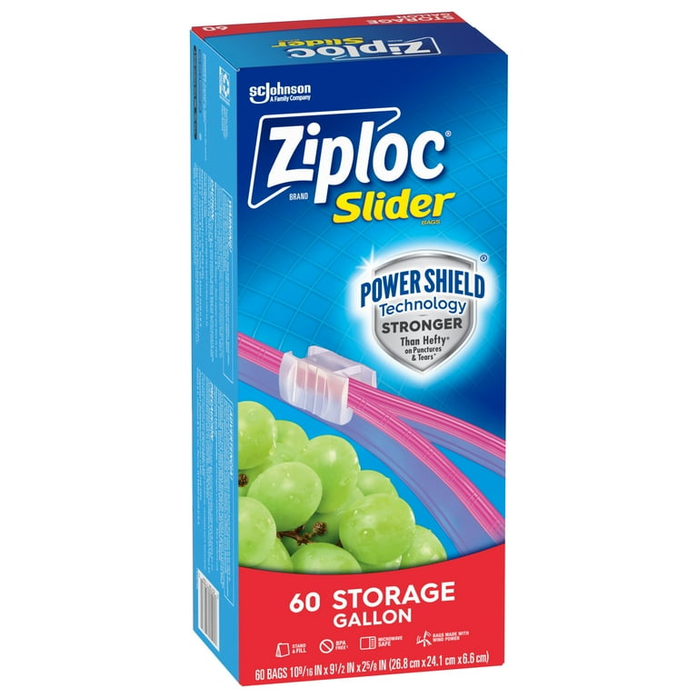 2 pack) Ziploc® Brand Food Storage Slider Gallon Bags, Power