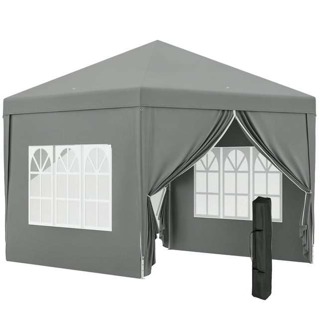 Outsunny Tente de Fête Extérieure Escamotable 10'x10 Pieds avec Sac de Transport Gris Pâle