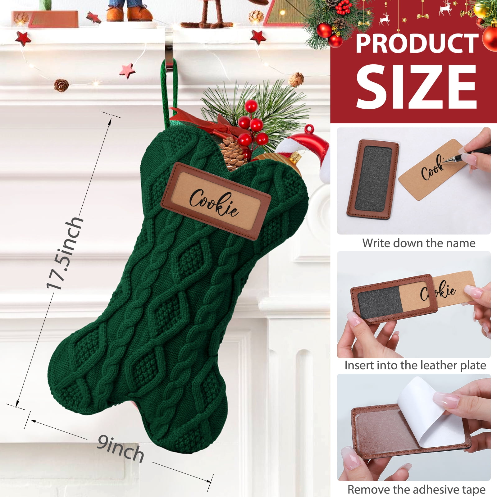 Ayieyill 3pcs 18 Inch Dog Christmas Stocking, Knit White Christmas Stocking for Dogs, Diamond Shape Dog Stocking Christmas Large Pet Stockings Hanging Dog Christmas Stocking