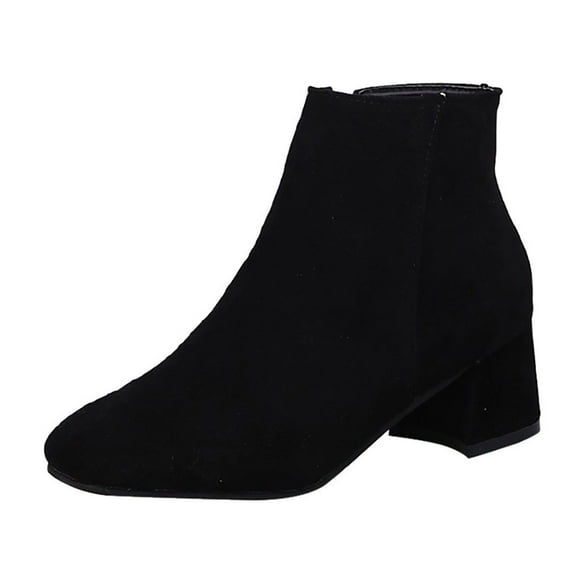 Kcodviy Color Boots Block Suede Women's Leather Boots Short Solid Heel Side Women Boots with Heels Women's Zipper Boots Women's Womens Lug Sole Platform Boots Boots